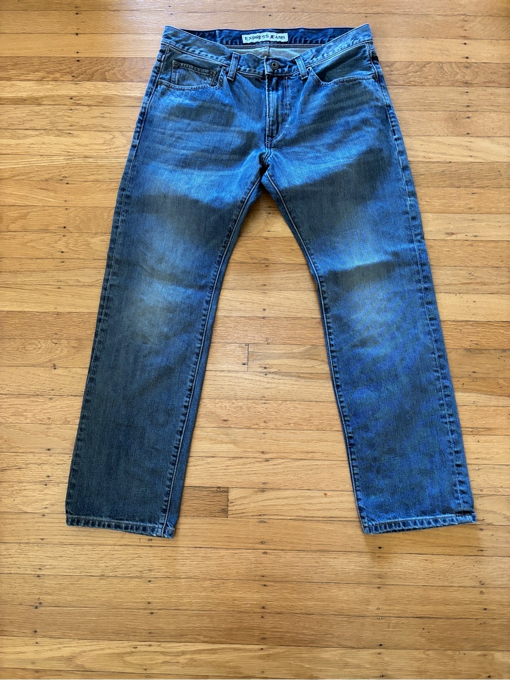 Express Jeans Rocco Slim Fit Straight Leg Mid Rise Blue Jeans Mens Size 32 X 30